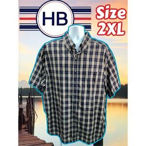 Harbor Bay Shirt Mens 2XL Blue Plaid Check Short Sleeve Button Down 29x34
